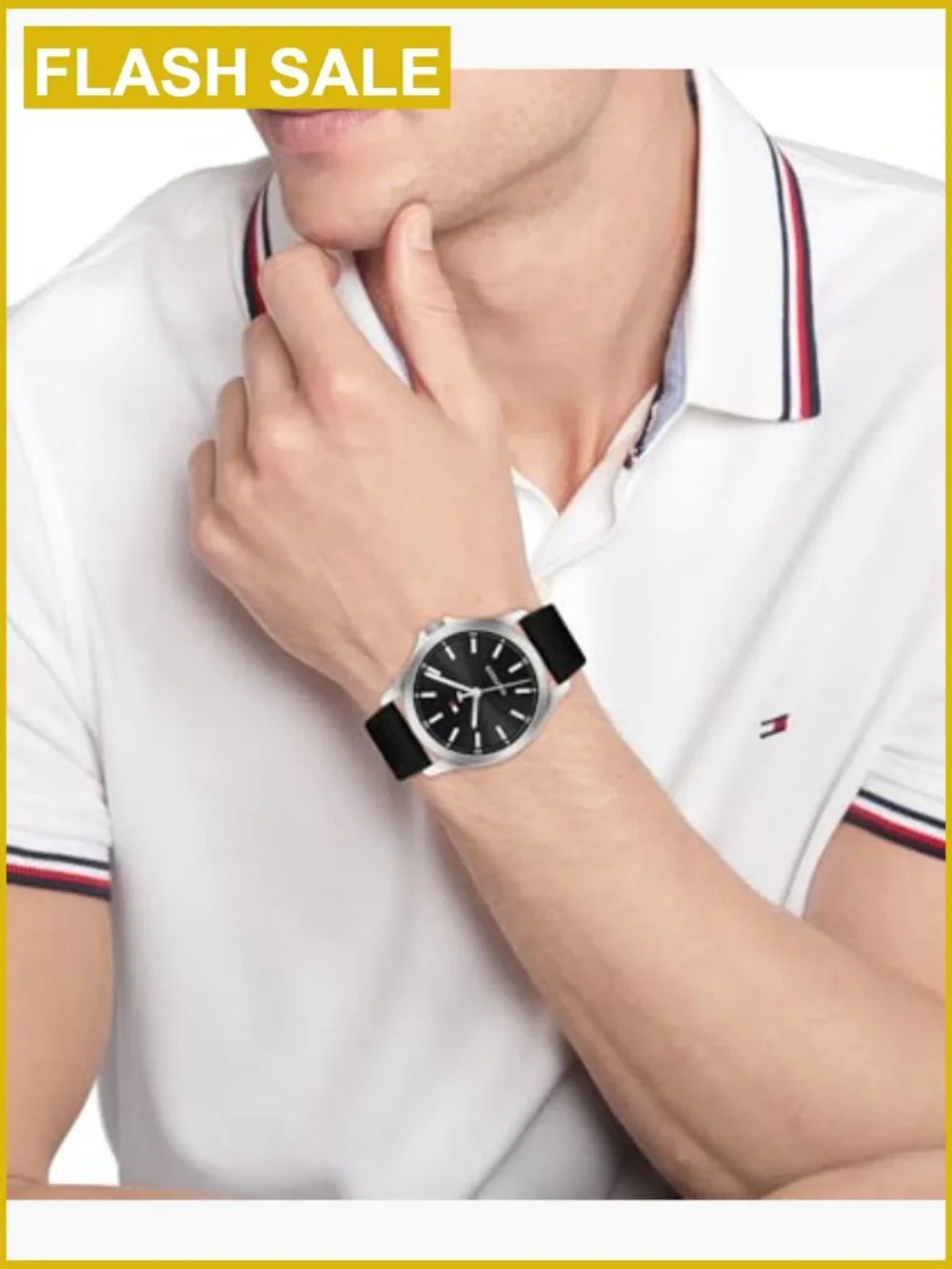 Men's 42mm Quartz Watch Black Leather Strap